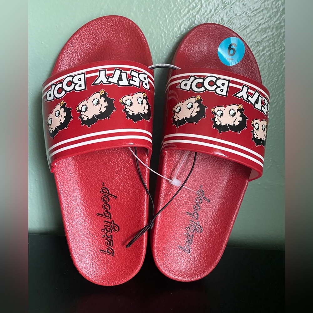 Betty Boop Graphic Slide Sandales Retro Cartoon Slip On Shoes Red Size 6